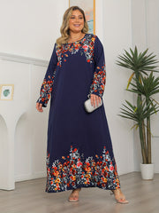 Romantic Abaya Dress Women's Plus Floral Print Long Sleeve
