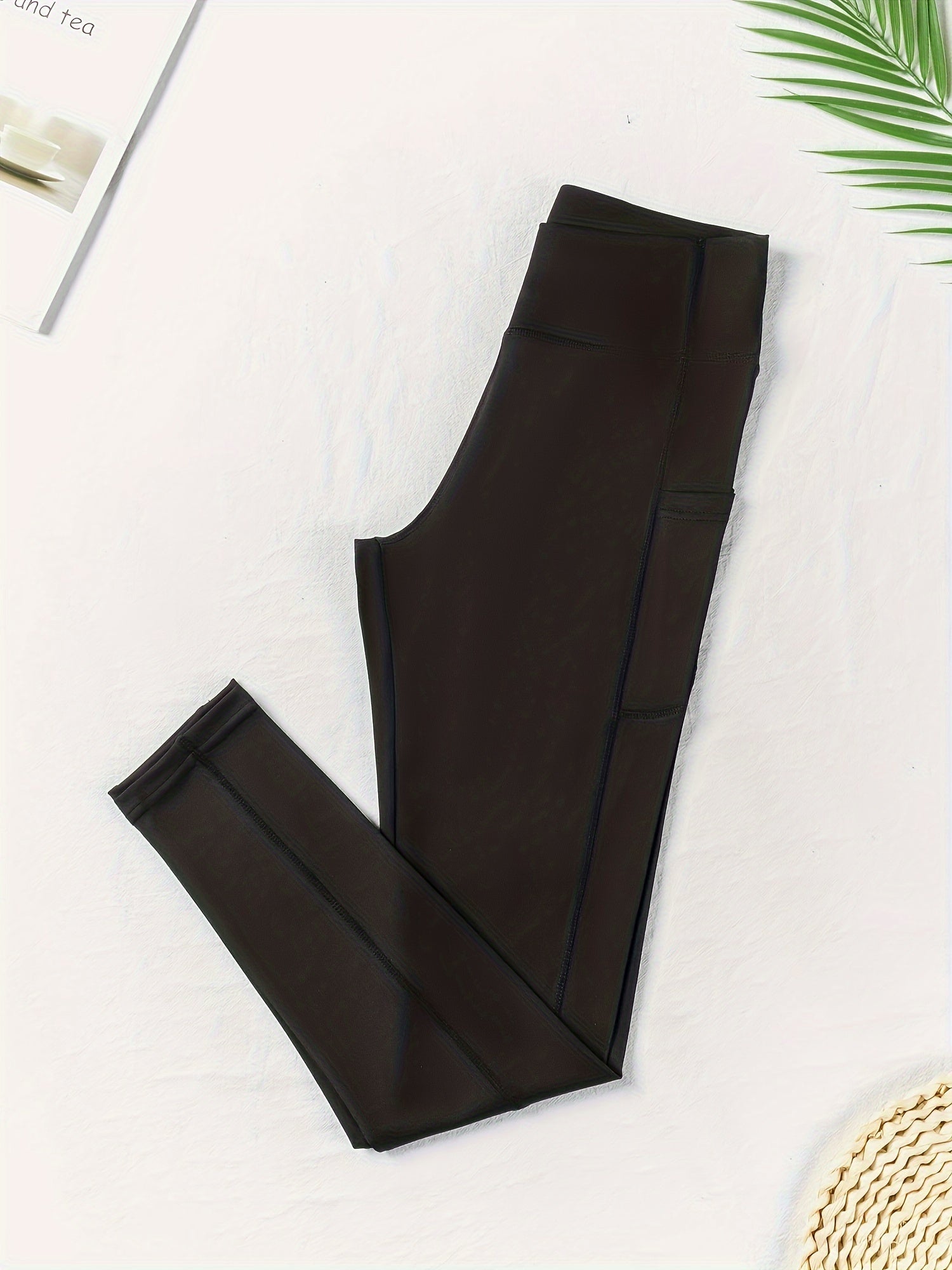 Solid Pipping Fleece High Rise Fitness Leggings