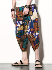 Pattern Print Men's Cropped Beach Pants