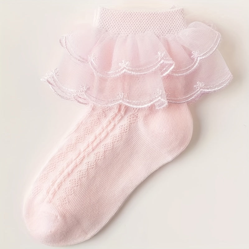 6 Pairs Lace Brim Cotton Socks for Girls
