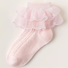 6 Pairs Lace Brim Cotton Socks for Girls