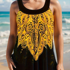Women's Plus Baroque Print Tankini Set - 2 Piece Swimsuit