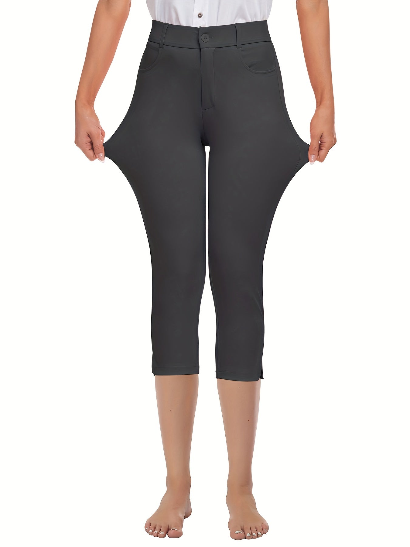 Sport Fitness Yoga Leggings With Pockets Solid Split 7 Point Pants