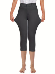 Sport Fitness Yoga Leggings With Pockets Solid Split 7 Point Pants