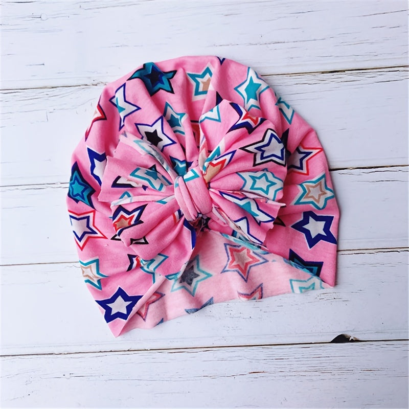 Baby Girls Thermal Bow Hat Star Print Soft Turban Hats