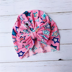 Baby Girls Thermal Bow Hat Star Print Soft Turban Hats