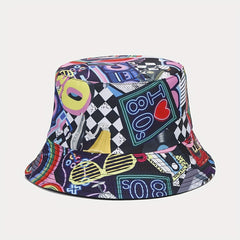 80s Printing Bucket Hat Double sided Sun Hat Unisex