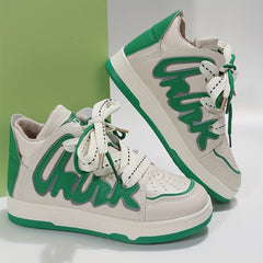 Women's Platform Skate Shoes Round Toe Lace Up Mid Top Sneakers