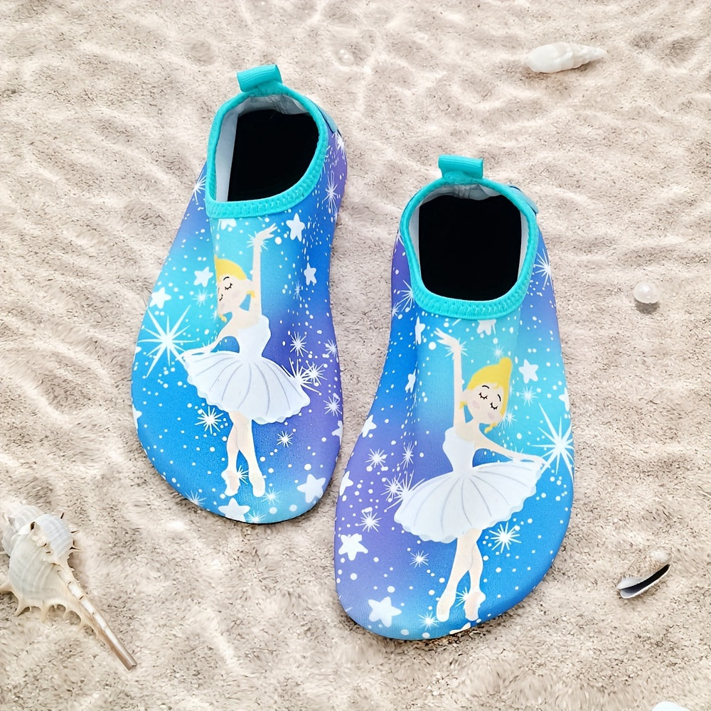 Girls Cartoon Print Water Shoes Lightweight Slip On Beach Aqua Socks