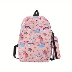 Cartoon Unicorn Bear Flower Backpack with Pen Bag for Kids
