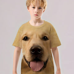 3D Golden Retriever Print Kid's T shirt Short Sleeve Top