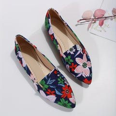 Floral Print Flat Shoes Pointed Toe Slip On Comfy Flats