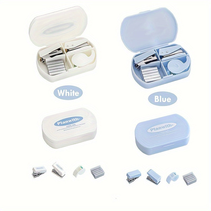 4pcs 3 in 1 Tool Box Set with Stapler, Puncher, Tape Machine