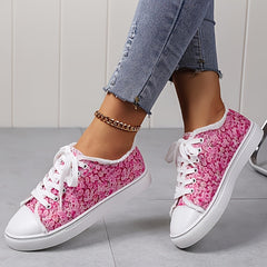 Floral Print Canvas Shoes Lace Up Sneakers Comfortable Low Top