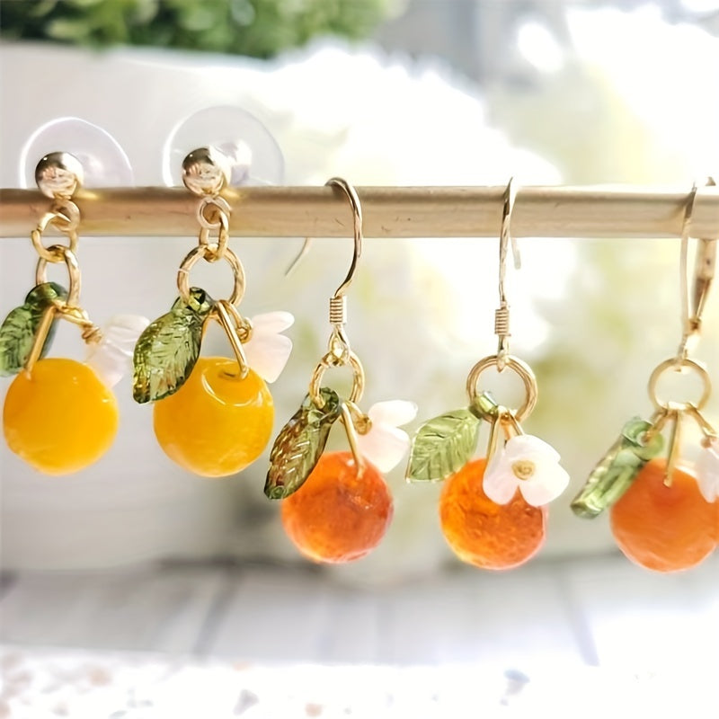Glass Orange Drop Fruit Earrings for Summer Vacation