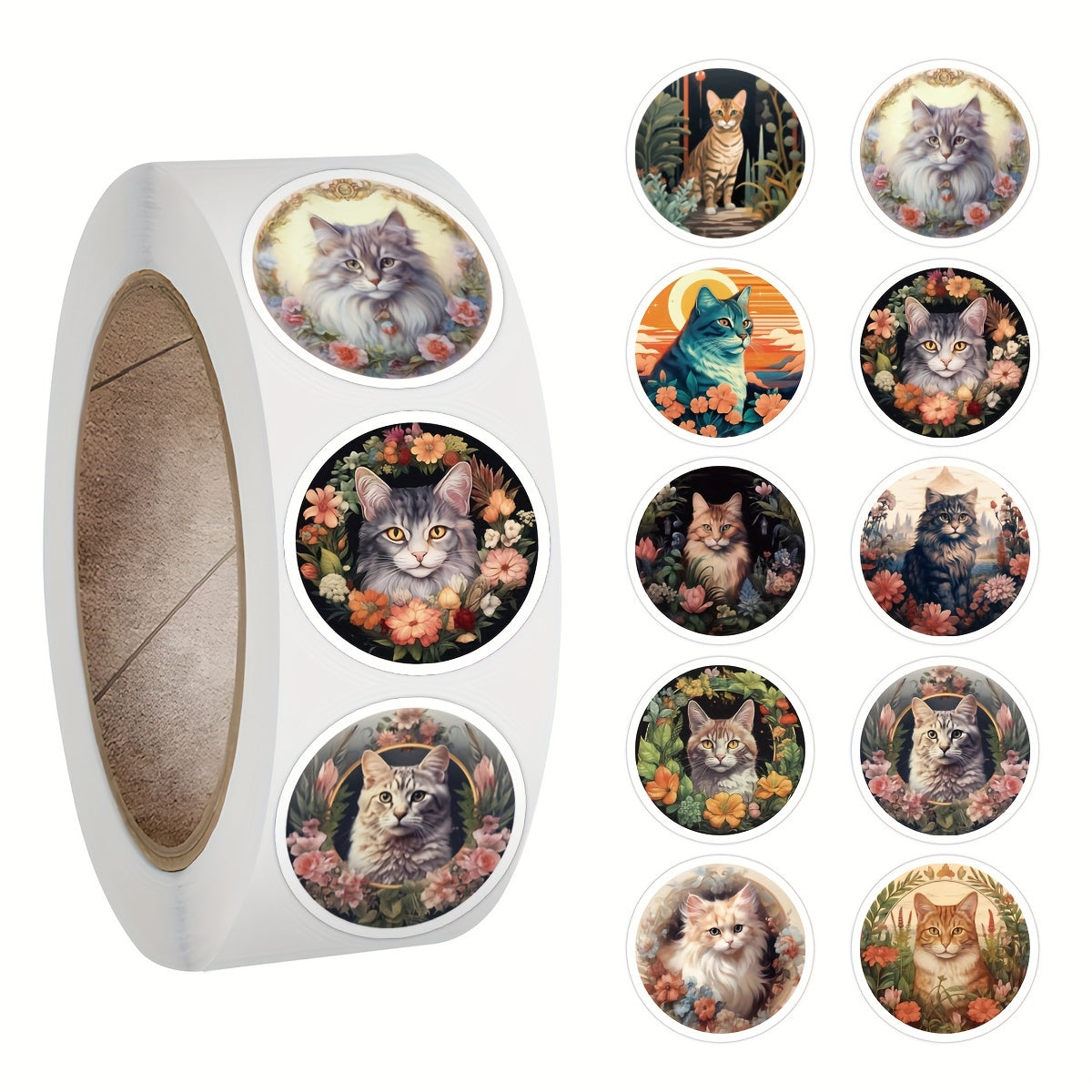 500pcs Cat Stickers Roll Vinyl Stickers for Scrapbook Laptop Bumper Skateboard