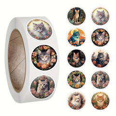 500pcs Cat Stickers Roll Vinyl Stickers for Scrapbook Laptop Bumper Skateboard