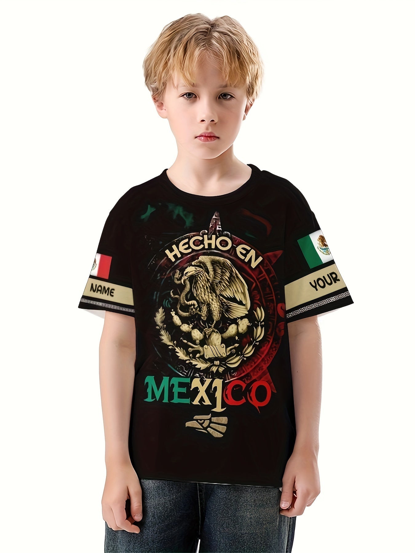 MEXICO EAGLE 3D Print Boy's Casual Tee Short Sleeve Crew Neck Comfy T shirt