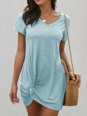 V Neck Short Sleeve Solid Dress Casual Twist Versatile Dress