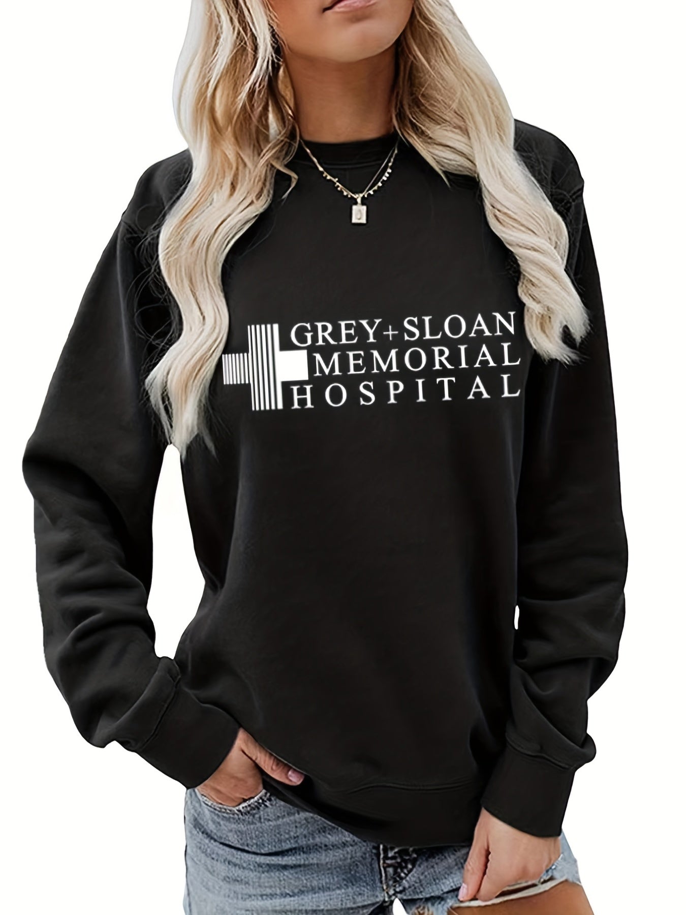Letter Print Crew Neck Sweatshirt for Women
