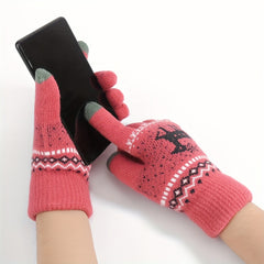 Christmas Elk Winter Double Layered Touch Screen Gloves for Parties & Holi