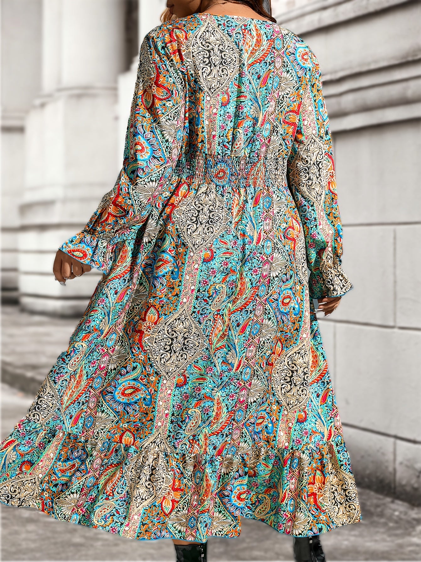 Paisley Print Maxi Dress with Ruffle Trim