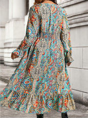 Paisley Print Maxi Dress with Ruffle Trim