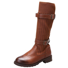 Women's Knitted Chunky Heel Mid Calf Boots
