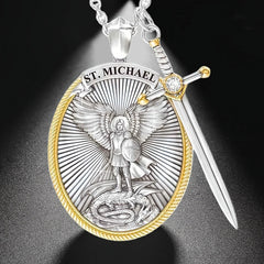 St. Michael Archangel Shield God Sword Necklace