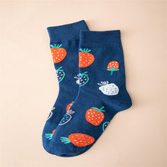 Cotton Soft Strawberry Mid Tube Socks For Women