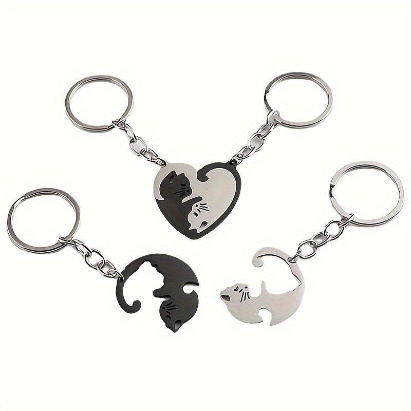 Cat Loving Heart Pendant Keychain for Car Keys Backpacks Wallets