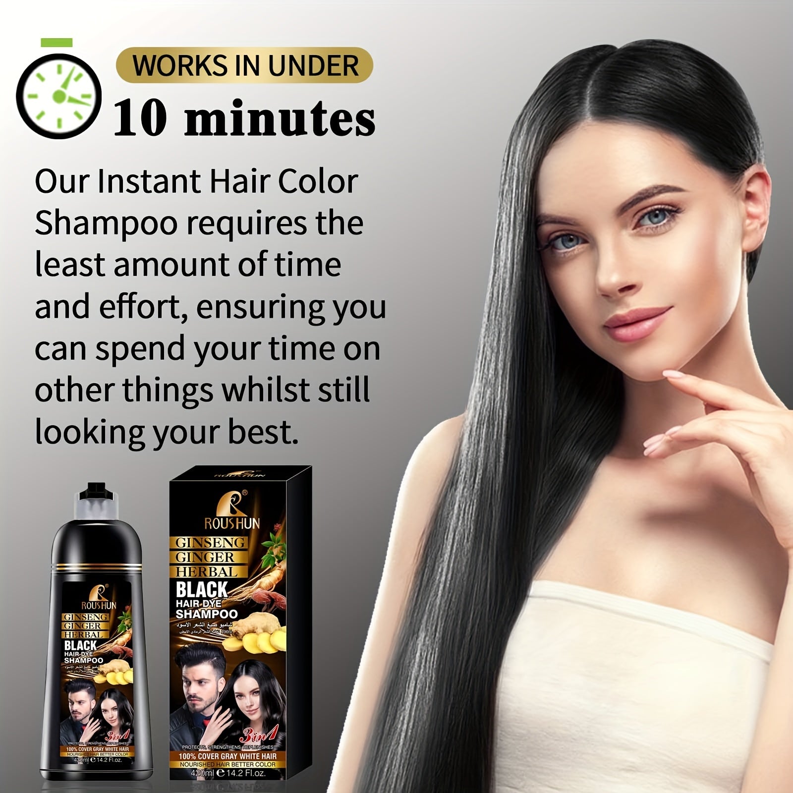 Gray Hair Instant Dye Shampoo 420ml Natural Long-Lasting Coloring