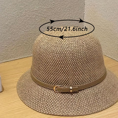 Hollow Crochet Bucket Hat Belt Decor Casual Sunscreen Basin Hat