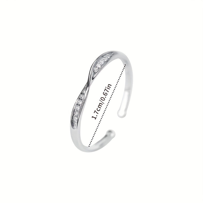 925 Silver Twisted Band Ring with Moissanite Decor, Stackable Jewelry