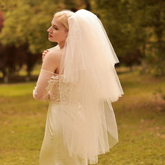 Mesh Veil with Faux Pearl Inlay for Bridal Head
