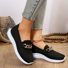 Women's Flat Sock Shoes Metal Chain Slip On Casual Walking Shoes