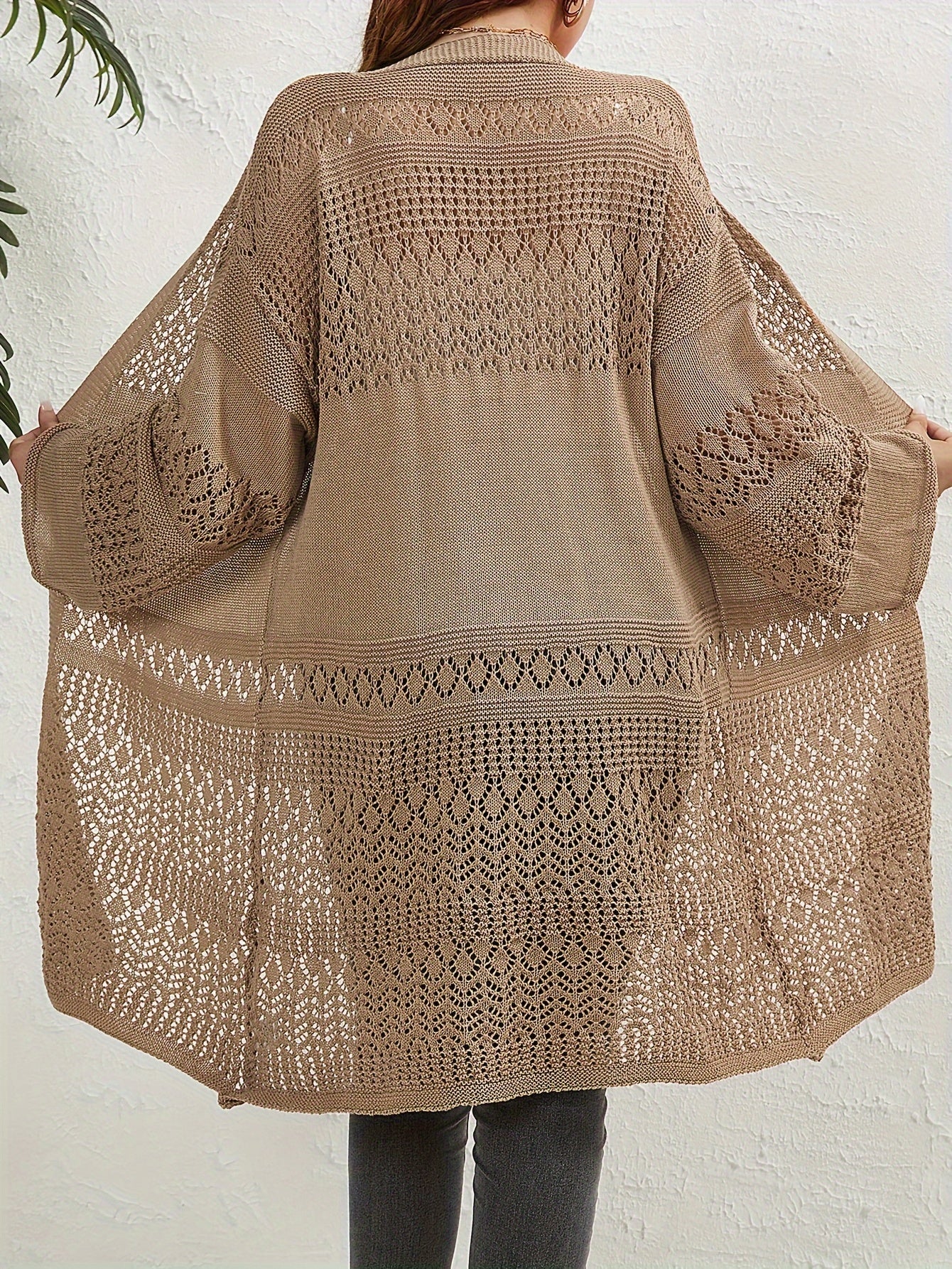 Casual Cardigan Solid Jacquard Long Sleeve Open Front