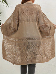 Casual Cardigan Solid Jacquard Long Sleeve Open Front