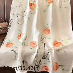 Leaf Print Satin Scarf Silk Shawl Women Head Wrap