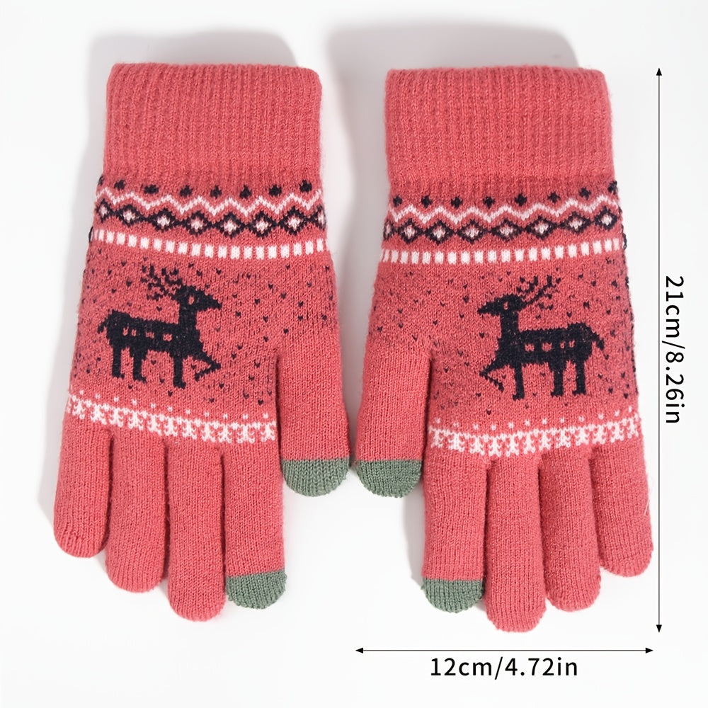 Christmas Elk Winter Double Layered Touch Screen Gloves for Parties & Holi