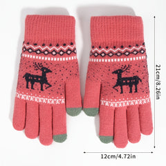 Christmas Elk Winter Double Layered Touch Screen Gloves for Parties & Holi