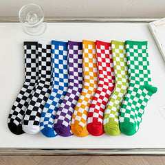 Plaid Print Socks Breathable All-match Stockings Women's Hosiery