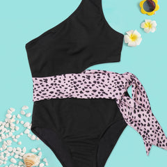 Toddler Girls Leopard One Shoulder Swimsuit