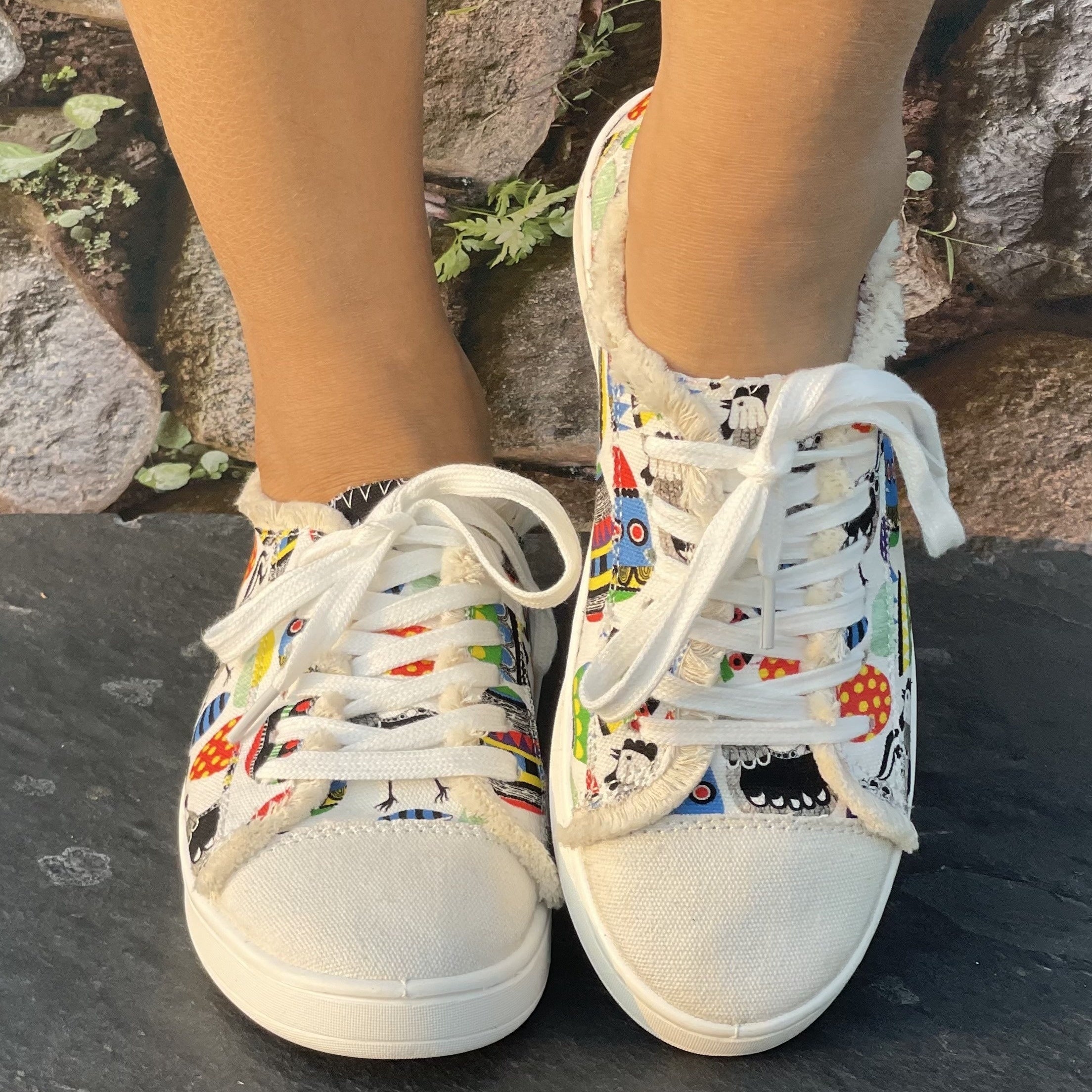 Colorful Print Breathable Skate Shoes Casual Flat Canvas Sneakers
