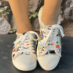 Colorful Print Breathable Skate Shoes Casual Flat Canvas Sneakers