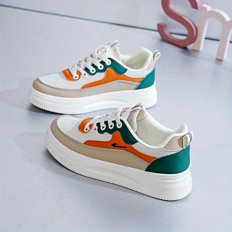 Women's Colorblock Platform Skate Shoes Round Toe Height Increasing