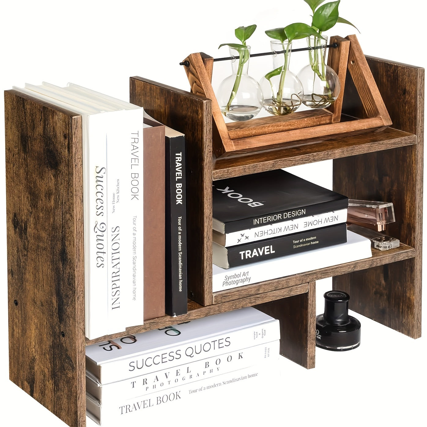 Wooden Desktop Bookshelf Organizer Counter Office Storage Rack Bookcase