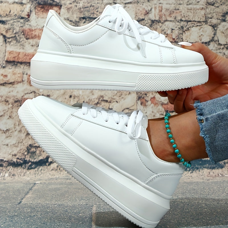 Women's Minimalist Solid Sneakers Low Lace Up Round Toe Non slip Flatform Shoes