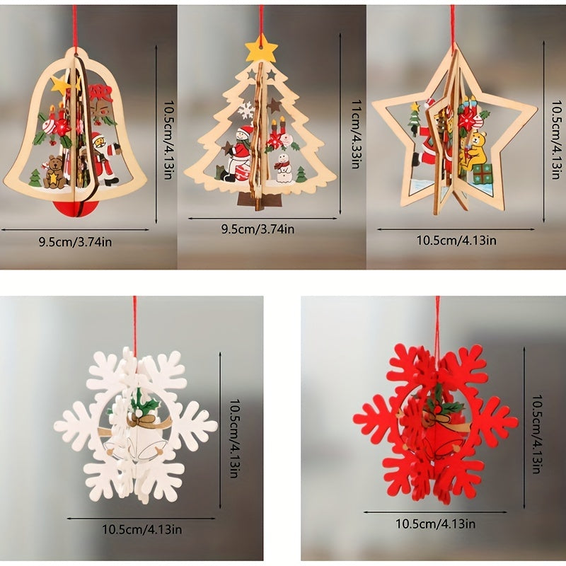 Christmas Wooden Hanging Ornament Set Snowman & Santa Claus Decor