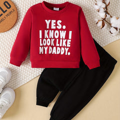 Cotton Little Boys Outfit Letter Graphic Sweatshirt & Pants Set